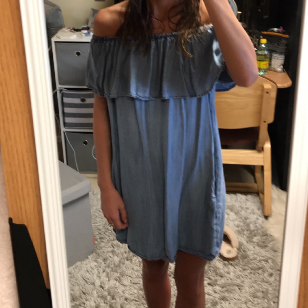 denim off the shoulder dress